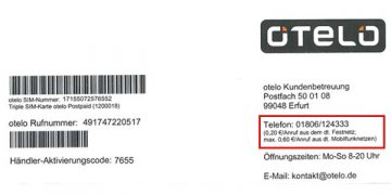 Falsche Hotline Nummer bei Otelo Postpaid Karten! - One Pass GmbH